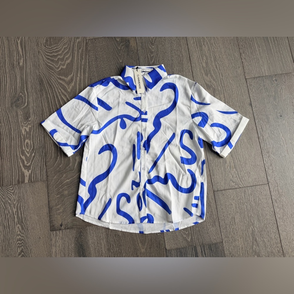 Commense Print Drawstring Shift Shorts Set in Blu… - image 6